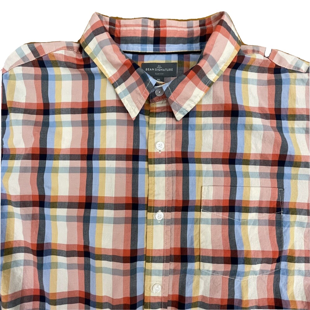 LL BEAN Signature Mens XL Slim Fit Plaid Long Sleeve Button Down Shirt‎ w Pocket